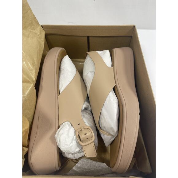 FitFlop F-Mode Shoes Womens Size 10 Beige Leather Flatform Thong Sandals New Box - Picture 12 of 14